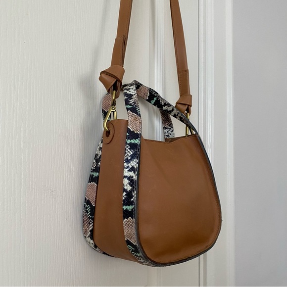 $158 NWT Madewell Sydney Tan Snake Embossed Leather Crossbody Satchel Bag - Picture 5 of 13